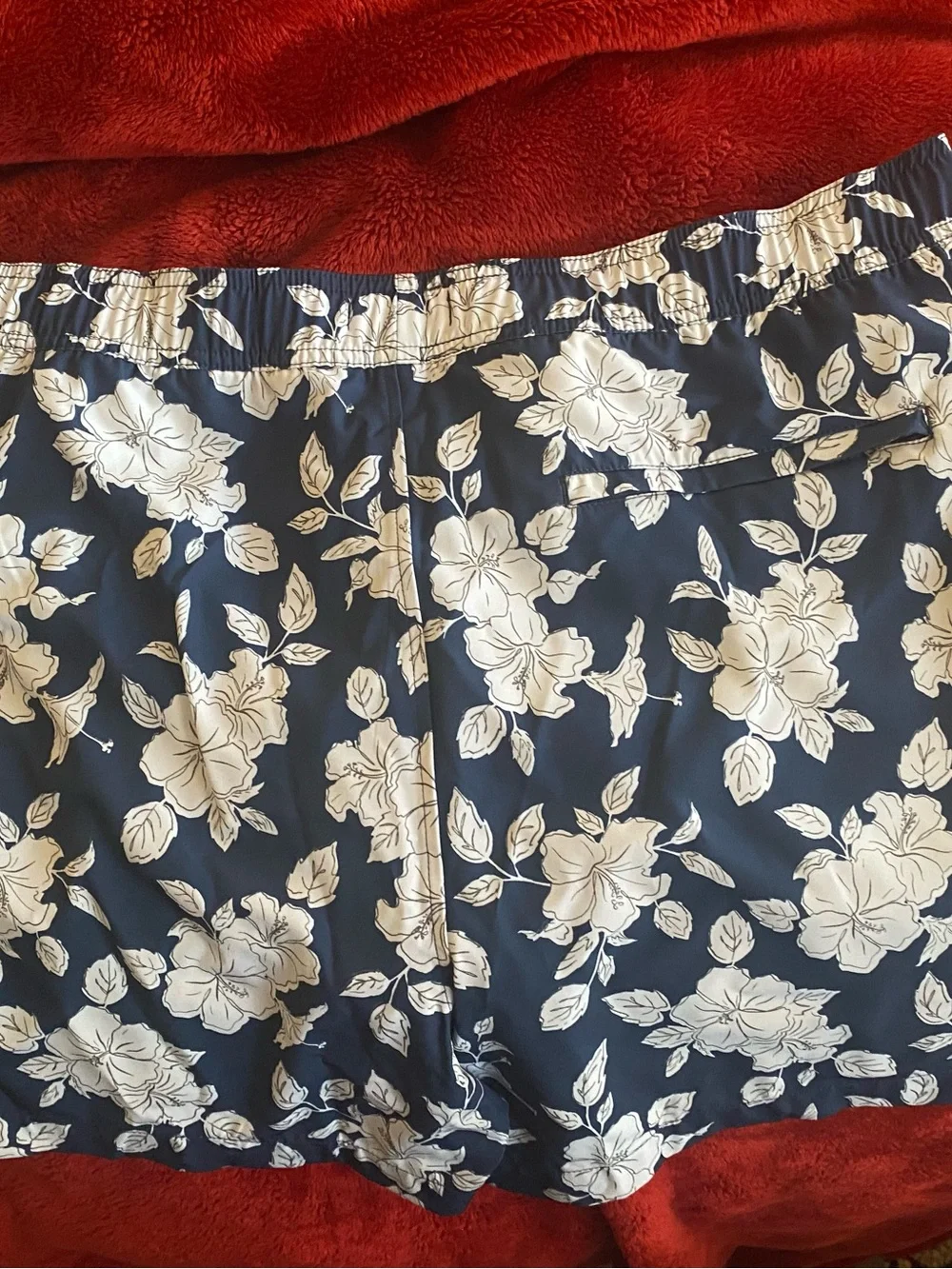 Onia Navy Swim Trunks with White Floral Print. Size XXL